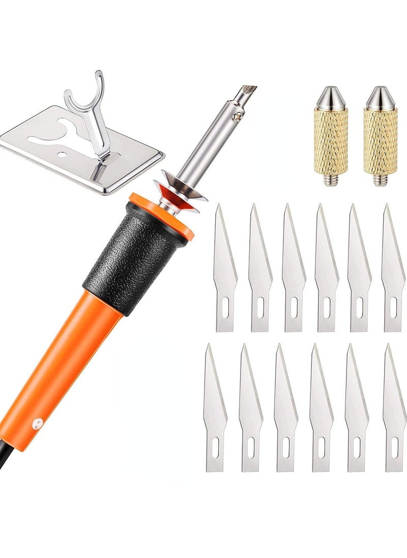 Electric Hot Knife Cutter Tool, Hot Knife Multipurpose Stencil Cutter with Metal Stand, 10 Pieces Blades, 2 Pieces Chuck Sleeves for Cutting Carving Soft Thin Styrofoam (12 Pieces)
