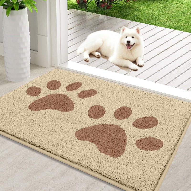 Buganda Dog Door Mat for Muddy Paws  Absorbent Dirt Trapper Washable Indoor Door Mat  Non Slip Low-Profile Mud Mat for Dogs  Front Entrance Door Mat for Inside Floor (36x24 Inches  Light Beige) - Image 1