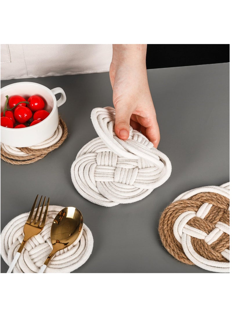 SOLARAE Woven Cotton Thread Jute Coaster, 4 Pack Weave Rope Cup Mat Pad Handmade Drink Coaster For Holiday Daily Home Kitchen Office Housewarming Party Table Decor - Image 4