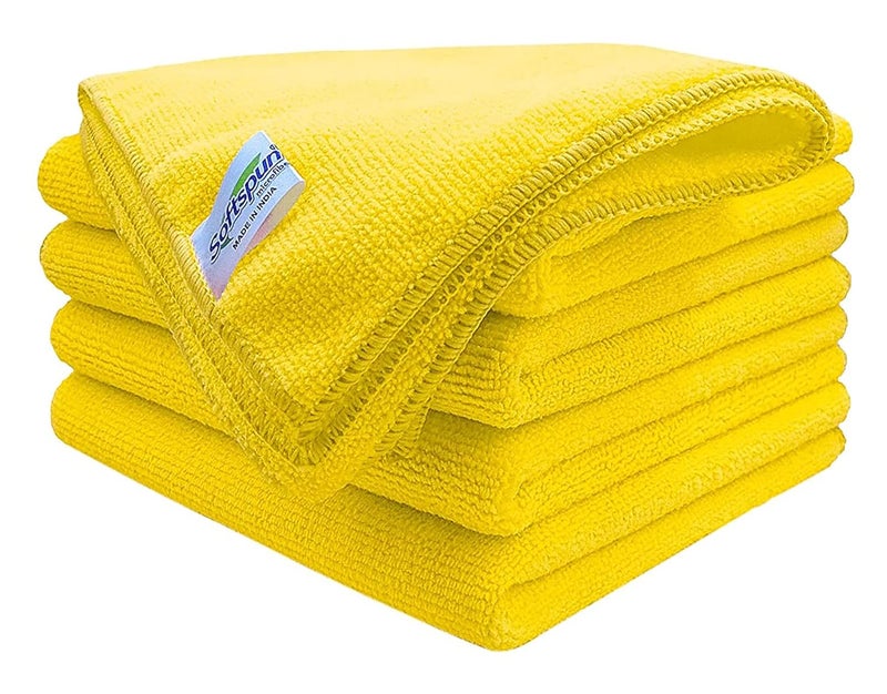 SOFTSPUN Microfiber Cleaning Cloths 5pcs 40x60cms 340GSM Yellow Highly Absorbent Lint and Streak Free Large Multi Purpose Wash Cloth for Kitchen Car Window Stainless Steel Silverware - Image 1