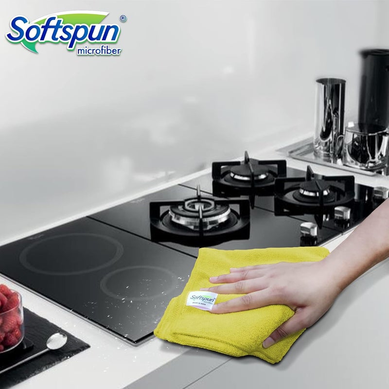 SOFTSPUN Microfiber Cleaning Cloths 5pcs 40x60cms 340GSM Yellow Highly Absorbent Lint and Streak Free Large Multi Purpose Wash Cloth for Kitchen Car Window Stainless Steel Silverware - Image 5