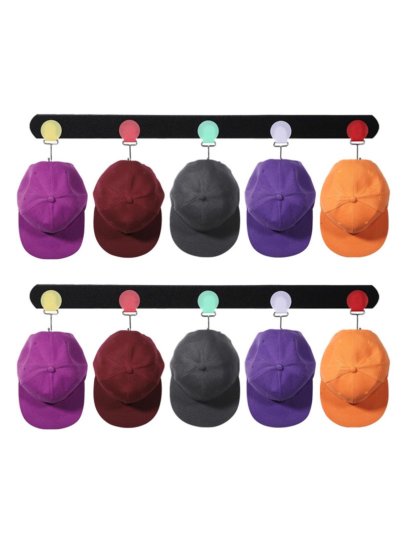 SYOSI Hat Organizer Rack for Baseball Caps - Wall and Over The Door Closet Storage Holder - 2 Durable Straps with Adhesive - 5 Color 10 detachable and adhesive Hooks in Total -Space Saving and DIY Fun - Image 1