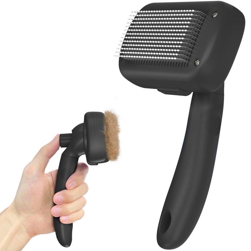 Dipoo Self Cleaning Shedding Brush Skin Friendly Grooming Tool for Dogs Cats and Puppies Deshedding and Hair Removal for Long and Short Haired Pets Black