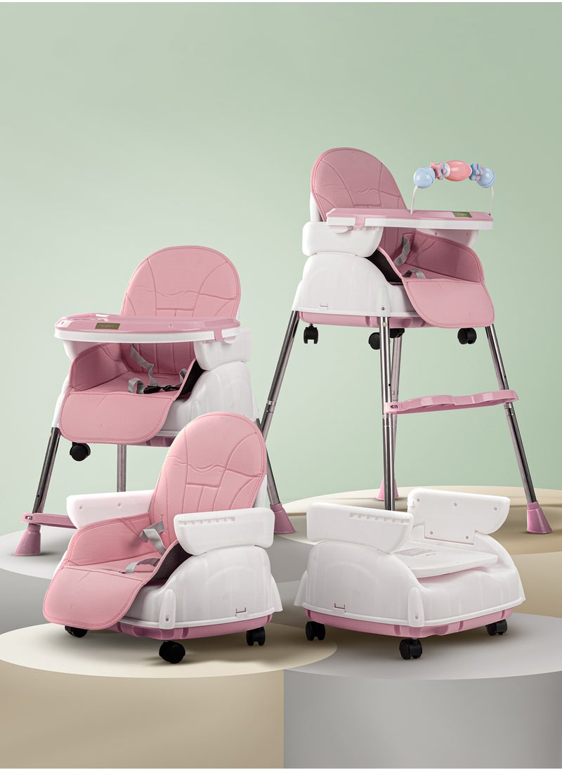 BAYBEE 4 In 1 Nora Convertible High Chair For Kids With Adjustable Height And Footrest Baby Toddler Feeding Booster Seat With Tray Safety Belt Kids High Chair For Baby 6 Months To 4 Years Pink  - Image 1