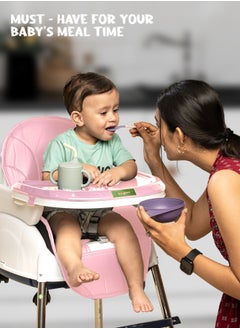 BAYBEE 4 In 1 Nora Convertible High Chair For Kids With Adjustable Height And Footrest Baby Toddler Feeding Booster Seat With Tray Safety Belt Kids High Chair For Baby 6 Months To 4 Years Pink  - Image 4