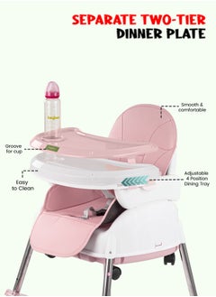 BAYBEE 4 In 1 Nora Convertible High Chair For Kids With Adjustable Height And Footrest Baby Toddler Feeding Booster Seat With Tray Safety Belt Kids High Chair For Baby 6 Months To 4 Years Pink  - Image 5
