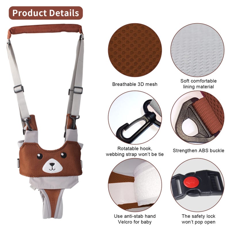 IULONEE Baby Walking Harness Breathable Handheld Kids Toddler Helper Assistant Adjustable Infant Walker Help Baby Walk Stand Up Child Learning Belt for 8-24 Month Old Babies Activity (Brown) - Image 2