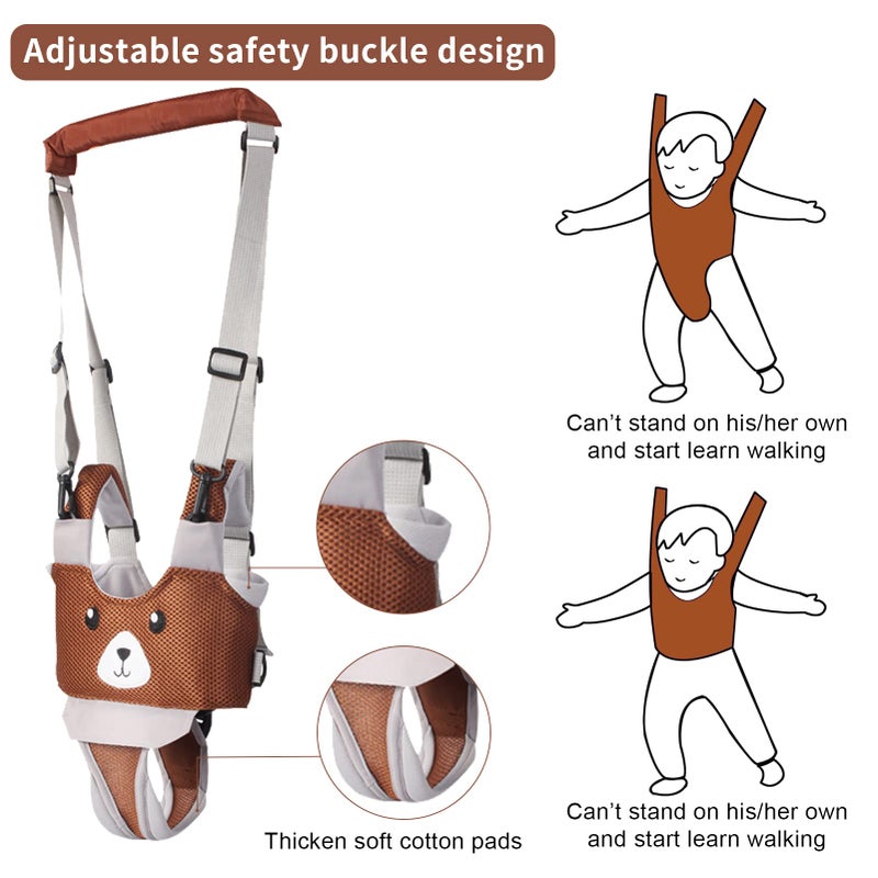 IULONEE Baby Walking Harness Breathable Handheld Kids Toddler Helper Assistant Adjustable Infant Walker Help Baby Walk Stand Up Child Learning Belt for 8-24 Month Old Babies Activity (Brown) - Image 3