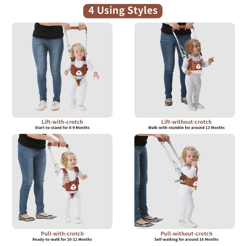 IULONEE Baby Walking Harness Breathable Handheld Kids Toddler Helper Assistant Adjustable Infant Walker Help Baby Walk Stand Up Child Learning Belt for 8-24 Month Old Babies Activity (Brown) - Image 4