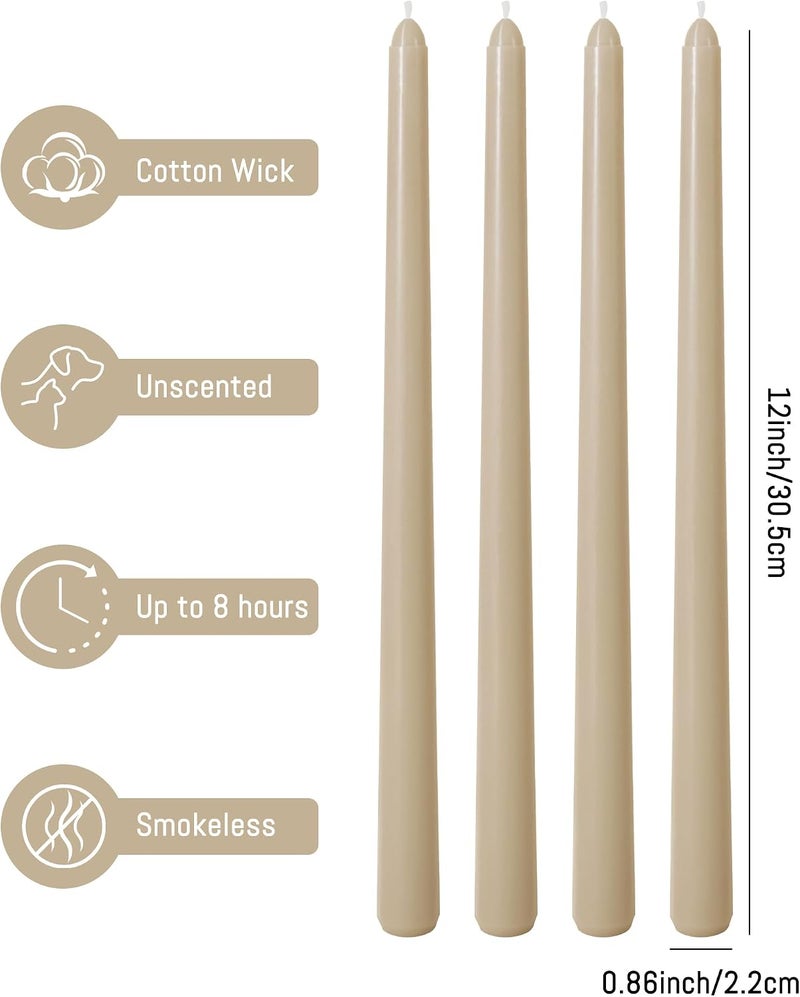 Viyffo Taper Candles, 12 Inch, 4 Pack, Nougat Brown – Unscented, Dripless & Smokeless Design, Up to 8 Hour Burn – Long Tall Taper Candlesticks for Wedding, Dinner & Home Decor - Image 2