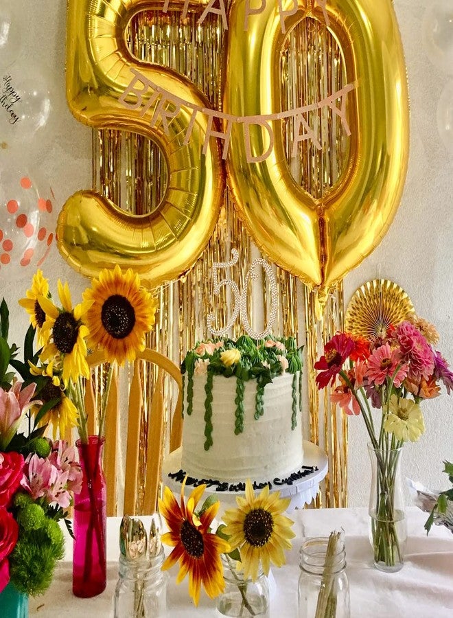 HOKPA 50th Rhinestones Cake Topper, Gold 50th Birthday Cake Decoration, Wedding Anniversary Party Decor Ideal Perfect Keepsake - Image 2