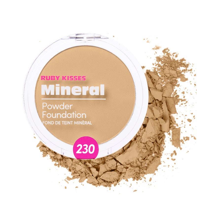 Ruby Kisses Mineral Pressed Powder Foundation Medium to Full Coverage Natural Finish 035 Ounce Natural Buff