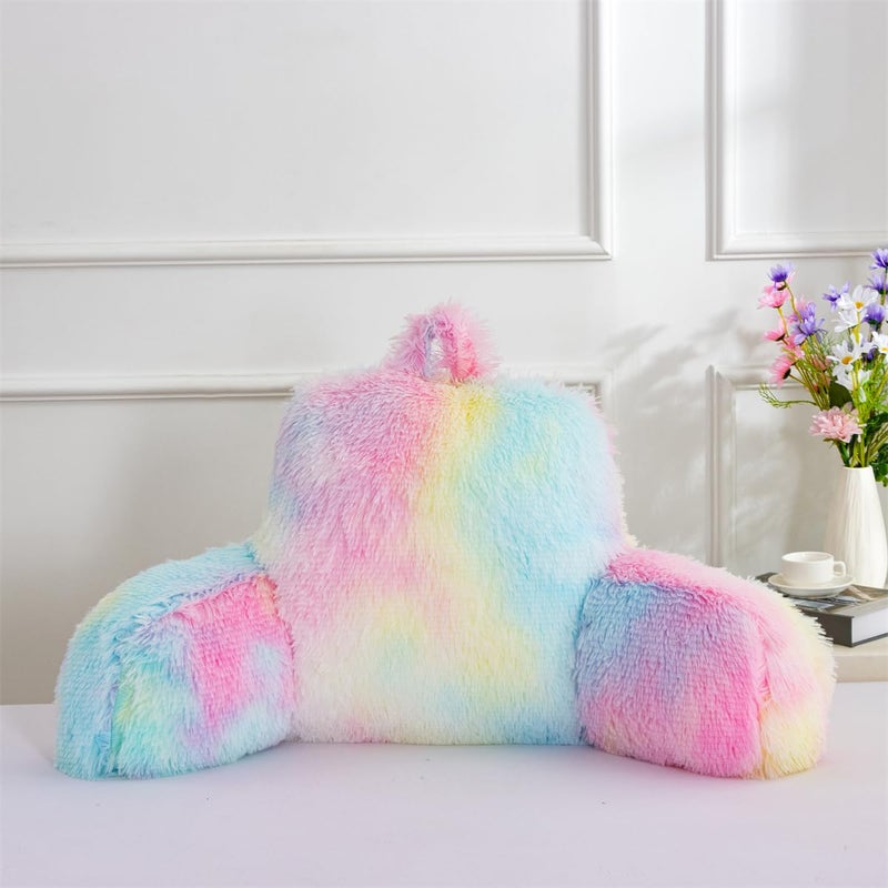 Holawakaka Holawakaka Standard Faux Fur Bed Rest Pillow with Arms Tie Dye Reading Pillows Perfect for Kids Teens Arm Back Petites Girls Lumbar  Head Neck Coccyx Lower Back Support Cushion MultiColor
