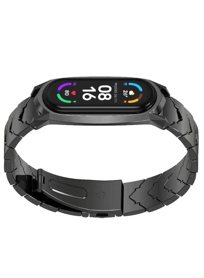 Strap Compatible Xiaomi Mi Band 6/5/4/3, Replacement Bracelet Wristbands for Mi Band 6 Correa NFC Global Version Metal Stainless Steel (Black) - Image 1