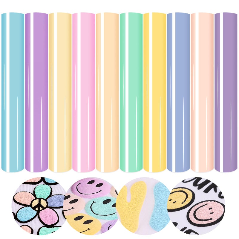 Tintnut 3D Puff Vinyl Heat Transfer  10 Sheets 12inches X 10inches Pastel Puff HTV Puff Heat Transfer Vinyl 3D Puffy Iron On Vinyl for TShirts DIY Compatible with Cricut Or Silhoutte Cameo