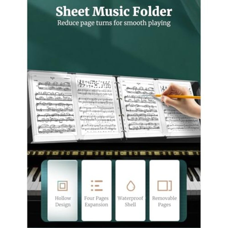 Sheet Music Folder, Piano Sheet Music 4 Page Expand, A4 Size Detachable Paper File Storage Holder for Choir Singer Stage Performance, Black - Image 2