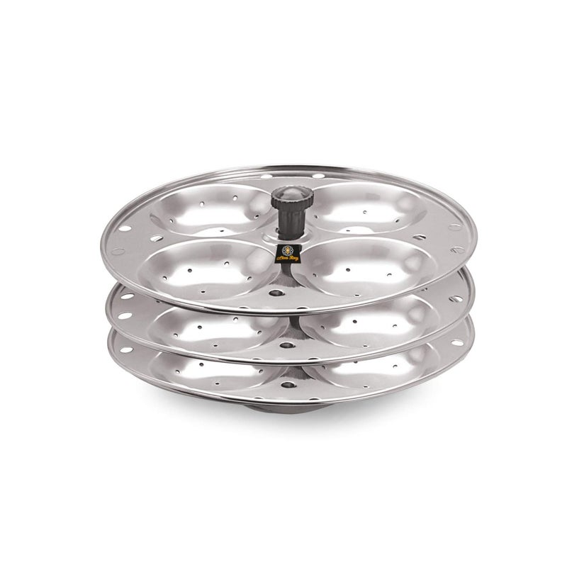 Eleven Rings 3 Plates Stainless Steel Heavy Quality Idli StandIdli Maker Makes 12 Large Size Idlis at Once - Image 1