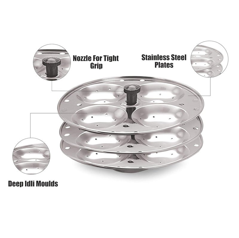 Eleven Rings 3 Plates Stainless Steel Heavy Quality Idli StandIdli Maker Makes 12 Large Size Idlis at Once - Image 3