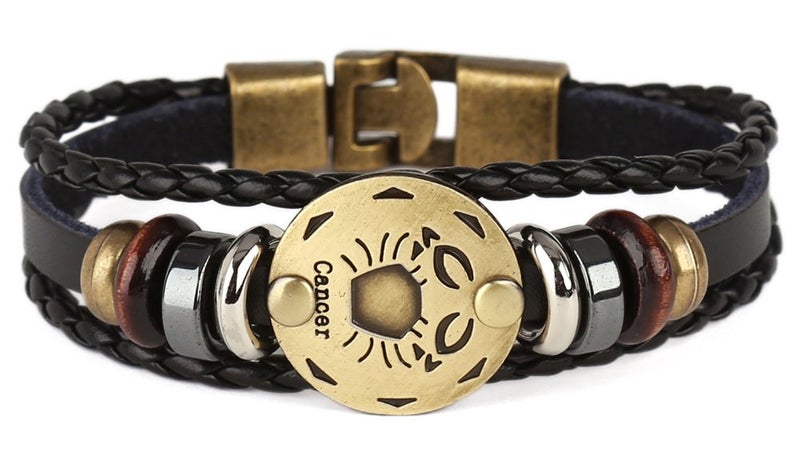 Hamoery Punk Alloy Leather Bracelet For Men Constellation Braided Rope Bracelet Bangle Wristband(Cancer) - Image 2