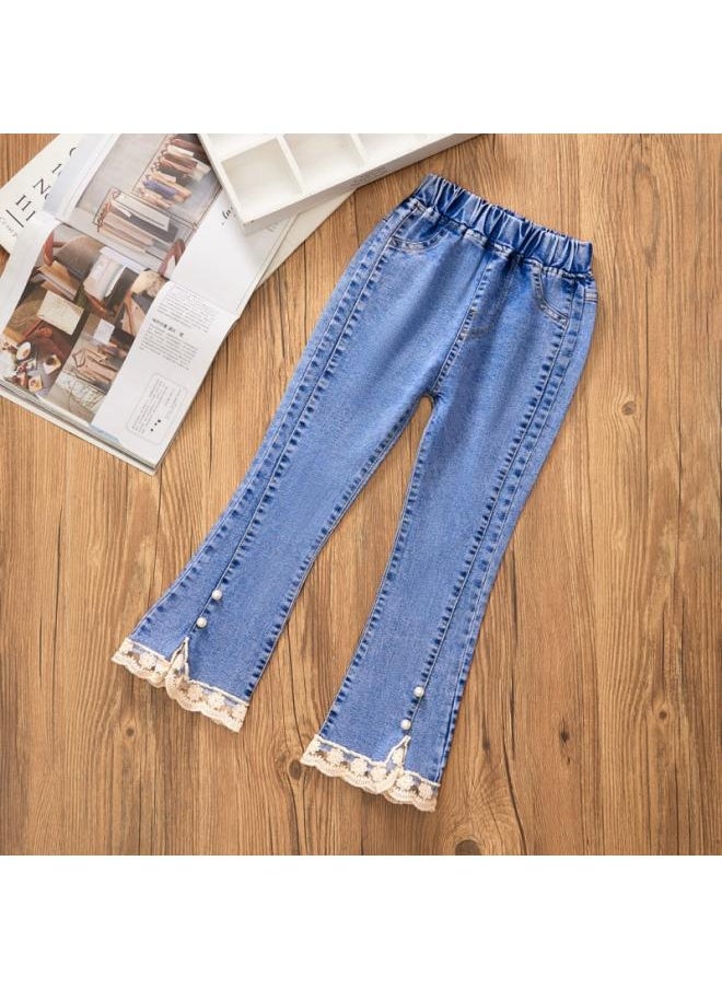 Generic - Children's Wear Girls' Jeans Spring, Summer And Autumn New Western Style Middle And Big Children's Casual All-match Girl Baby Children's Long Pants - Image 1