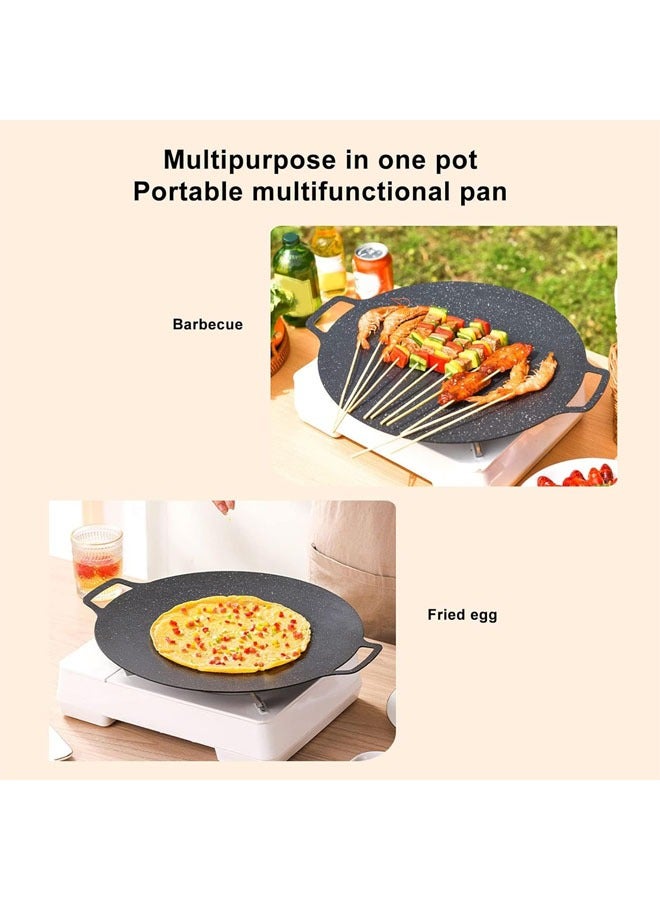 مقلاة شواء حجرية طبية متعددة الوظائف غير لاصقة، مقلاة شواء كورية للشواء، صينية خبز، صينية خبز منزلية محمولة مع مقبض مزدوج للمطبخ المنزلي والسفر والتخييم، 30 سم - Image 2