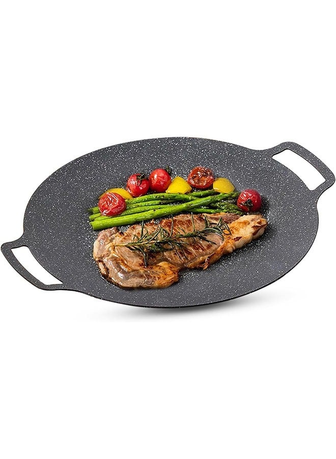 مقلاة شواء حجرية طبية متعددة الوظائف غير لاصقة، مقلاة شواء كورية للشواء، صينية خبز، صينية خبز منزلية محمولة مع مقبض مزدوج للمطبخ المنزلي والسفر والتخييم، 30 سم - Image 1