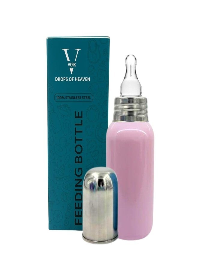 VOIK Vega Soft Steel Feeding Bottle for Newborn Baby | Premium Stainless Steel Baby Bottle | Lightweight, Durable Milk Bottle for Kids | Leak-Proof, BPA-Free | 300ml (Pink) - Image 1