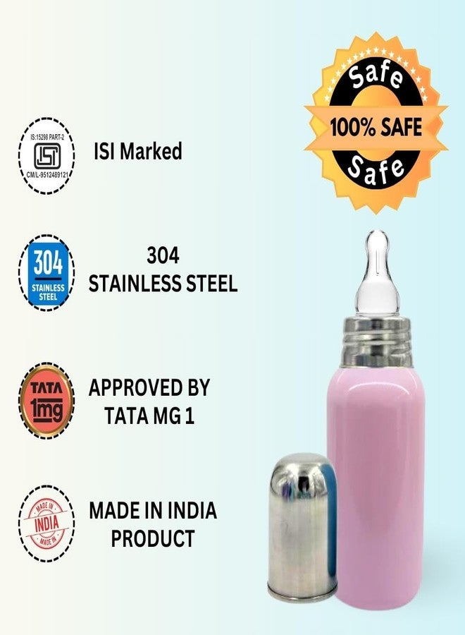 VOIK Vega Soft Steel Feeding Bottle for Newborn Baby | Premium Stainless Steel Baby Bottle | Lightweight, Durable Milk Bottle for Kids | Leak-Proof, BPA-Free | 300ml (Pink) - Image 2