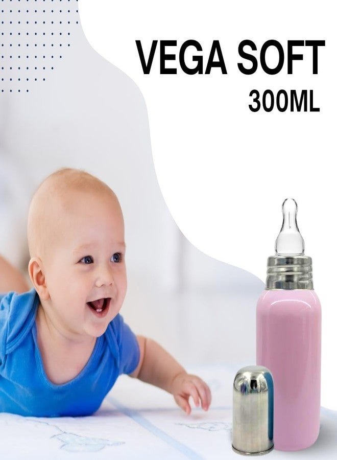 VOIK Vega Soft Steel Feeding Bottle for Newborn Baby | Premium Stainless Steel Baby Bottle | Lightweight, Durable Milk Bottle for Kids | Leak-Proof, BPA-Free | 300ml (Pink) - Image 3