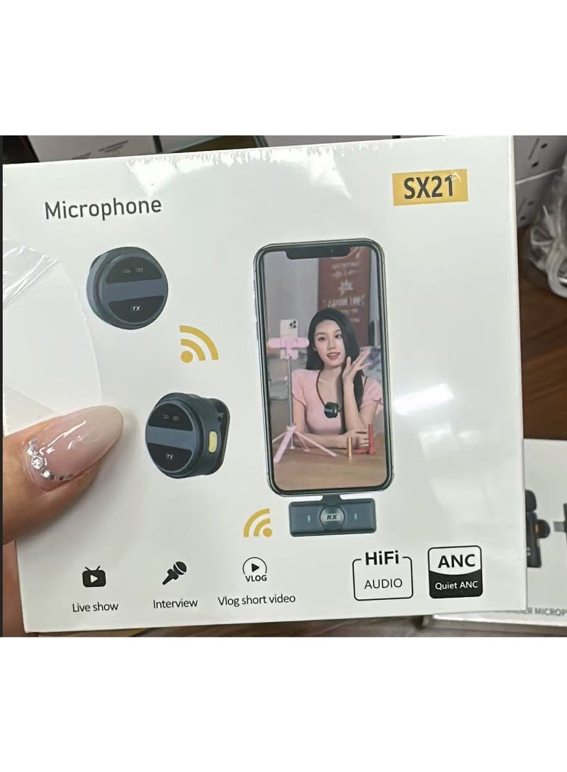 ميكروفون لاسلكي طية صدر SX21، مزدوج الإرسال، تقليل الضوضاء ANC، صوت HiFi، 2.4G - Image 2