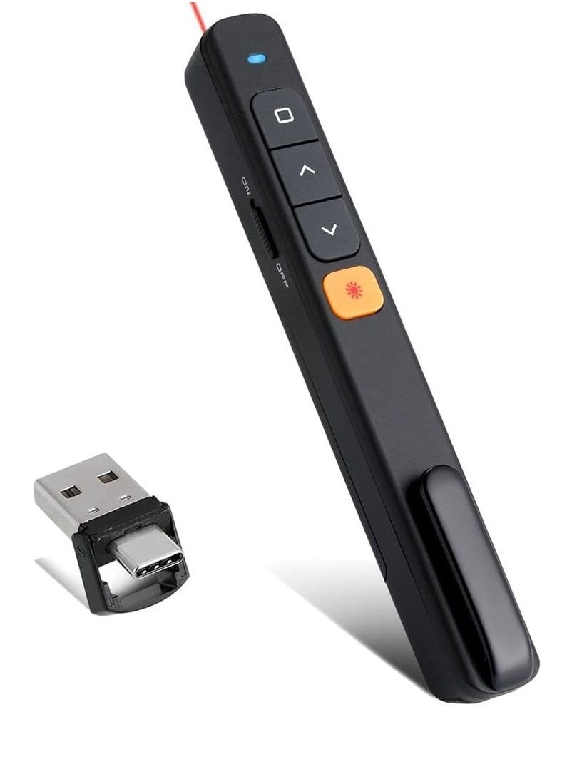 Muyixin Wireless Presentation Clicker 2.4GHz 100FT Wireless Range Type C & USB A 2 in 1 Laser Pointer Presenter Remote Volume Control PowerPoint Presentations for Cats/Mac/Office/Computer/PPT  - Image 1