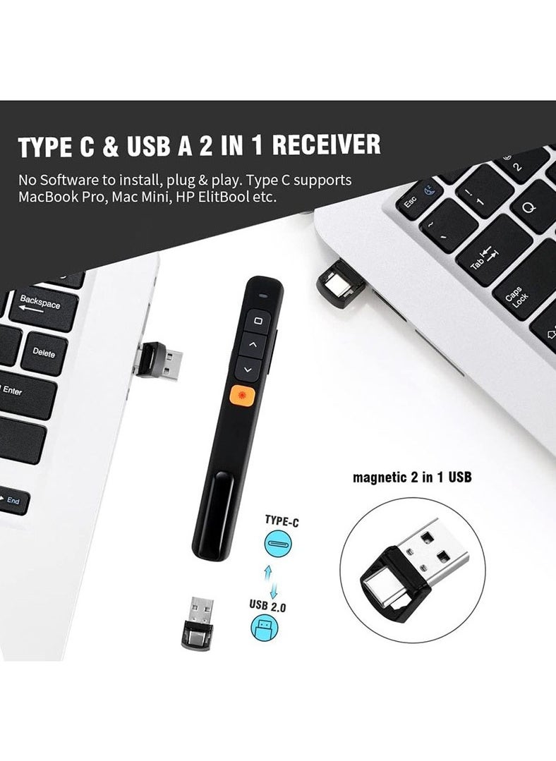 Muyixin Wireless Presentation Clicker 2.4GHz 100FT Wireless Range Type C & USB A 2 in 1 Laser Pointer Presenter Remote Volume Control PowerPoint Presentations for Cats/Mac/Office/Computer/PPT  - Image 4