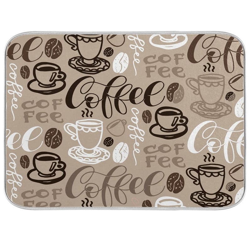 Brown Coffee Dish Drying Mat  18 x 24 Inch High Absorbent Reversible Microfiber Coffee Bean Dish Rack Pad