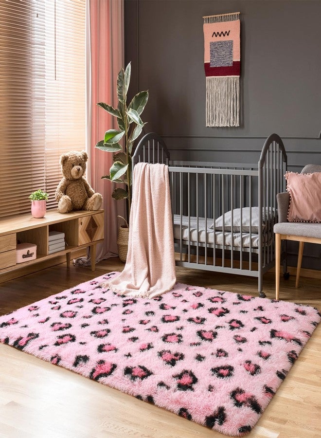 BENRON Soft Rugs for Girls Kids Bedroom 3x5, Fluffy Leopard Cheetah Print Rugs for Living Room Dorm Nursery Home Decor, Pink - Image 3