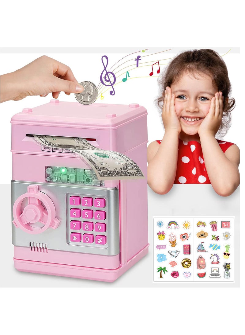 Piggy Bank Toys for 5 6 7 8 9 10 Year Old Girl Gifts, Money Saving Box for Teen Toys Age 6-8-10-12, Christmas Birthday Gifts, Stuff ATM Machine for Kids 5-7, Pink - Image 1