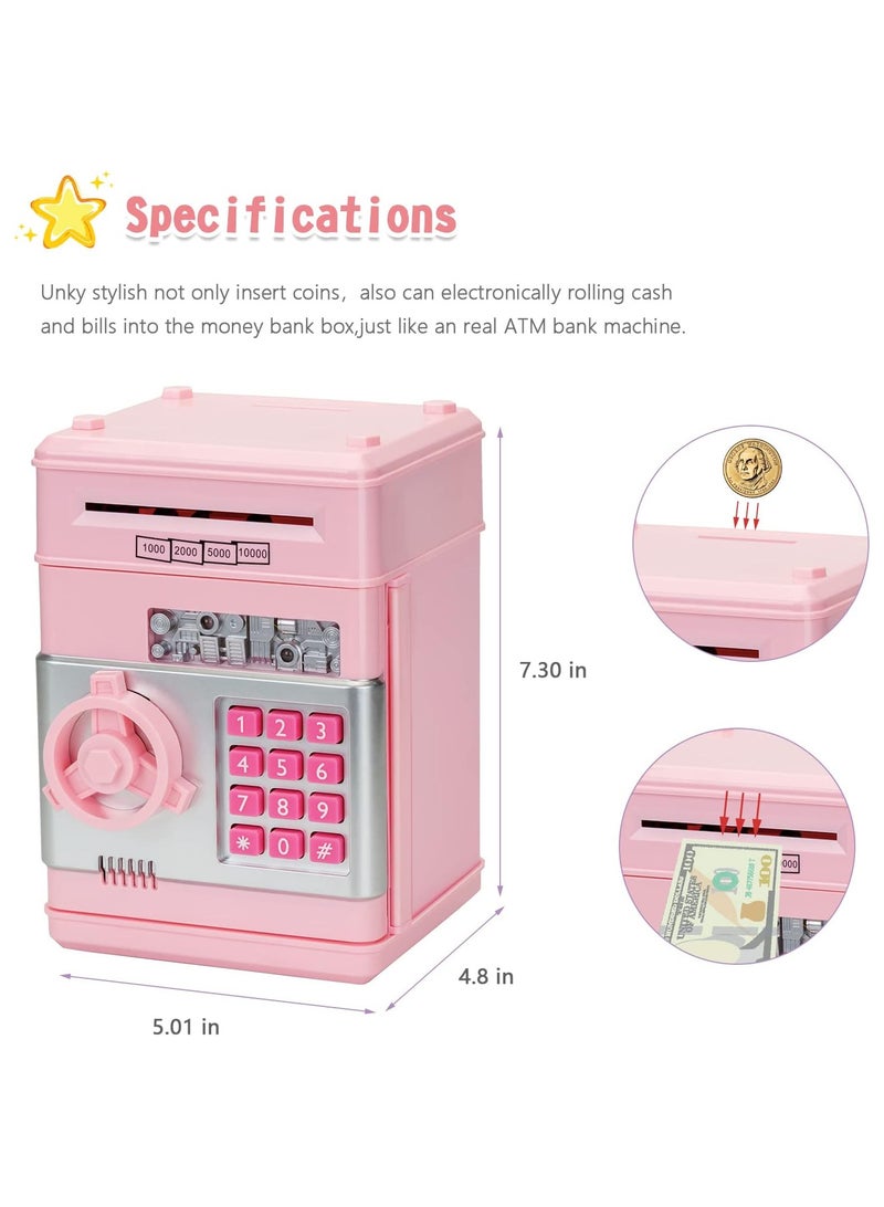 Piggy Bank Toys for 5 6 7 8 9 10 Year Old Girl Gifts, Money Saving Box for Teen Toys Age 6-8-10-12, Christmas Birthday Gifts, Stuff ATM Machine for Kids 5-7, Pink - Image 3