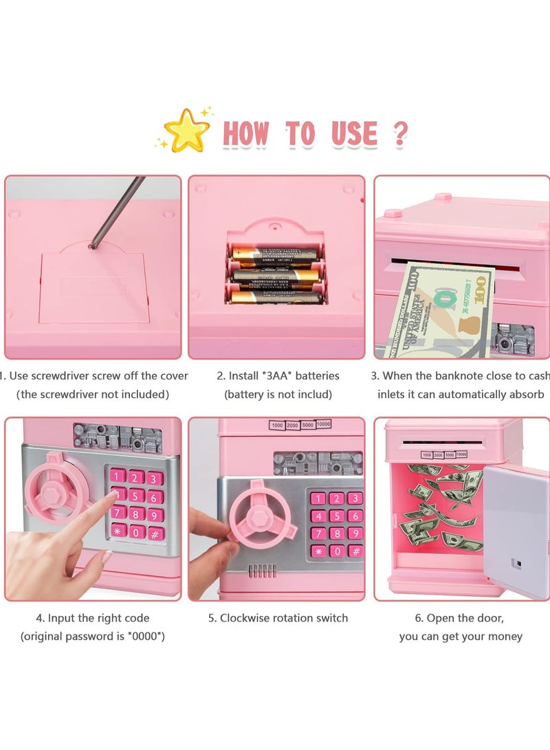 Piggy Bank Toys for 5 6 7 8 9 10 Year Old Girl Gifts, Money Saving Box for Teen Toys Age 6-8-10-12, Christmas Birthday Gifts, Stuff ATM Machine for Kids 5-7, Pink - Image 5