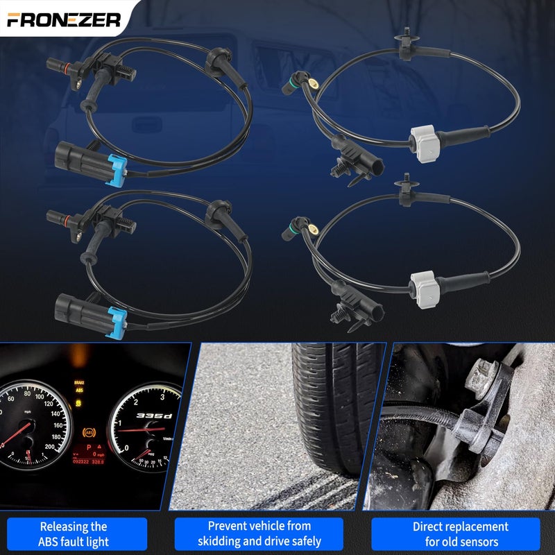 FRONEZER 4PCS ABS Wheel Speed Sensor Front & Rear Left Right Fit for 2007-2014 Chevy Silverado 1500 Avalanche Suburban 1500 Tahoe, GMC Yukon XL 1500, Escalade Replace# 15229012, 15121067, ALS1464, ALS1465, - Image 4