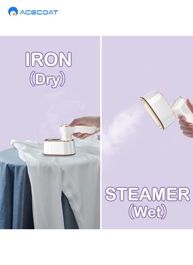 ACECOAT - Travel Steamer Iron for Clothes Mini - Portable Ironing Machine Travel Small Size Portable Steamer Travel College Dorm Home Essentials Steamer for Clothes(White) - Image 1
