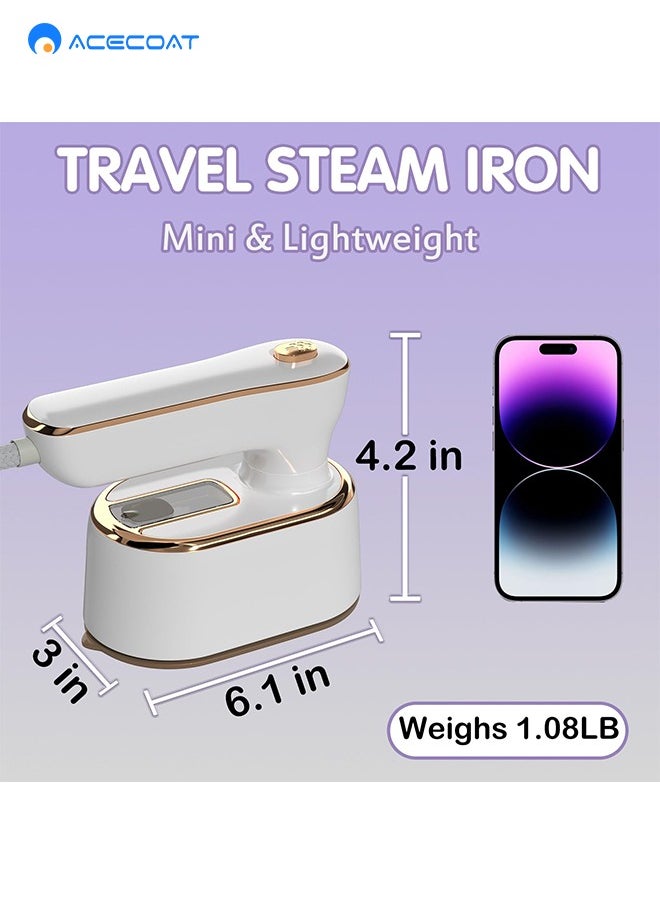 ACECOAT - Travel Steamer Iron for Clothes Mini - Portable Ironing Machine Travel Small Size Portable Steamer Travel College Dorm Home Essentials Steamer for Clothes(White) - Image 1