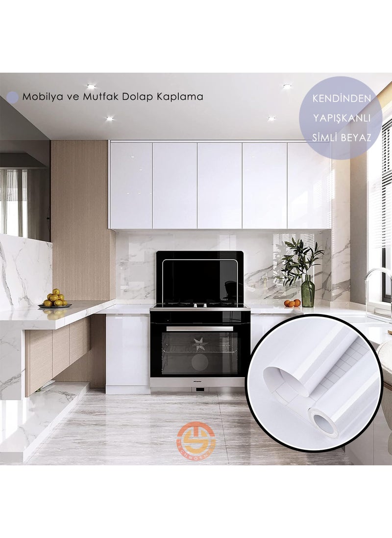 Technosmart 60CM×500CM Self-Adhesive Silvery White Wallpaper Kitchen Cabinet Table Covering  - Image 1
