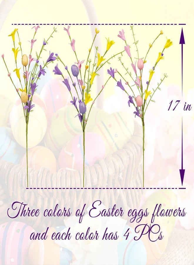 J'FLORU Easter Flower Decorations 12 Pack Easter Egg Picks Artificial Forsythia Flowers with Eggs for Floral Arrangements Table Centerpieces - Image 4