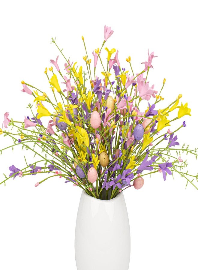 J'FLORU Easter Flower Decorations 12 Pack Easter Egg Picks Artificial Forsythia Flowers with Eggs for Floral Arrangements Table Centerpieces - Image 1