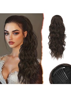 SOFEIYAN SOFEIYAN Drawstring Ponytail Extension 24 Inch Wavy Curly Clip on Hairpiece Comb Clip in Ponytail Extensions Layered Fluffy Thick Pony Tails Hair Extension Synthetic Hairpieces for WomenDark Brown 