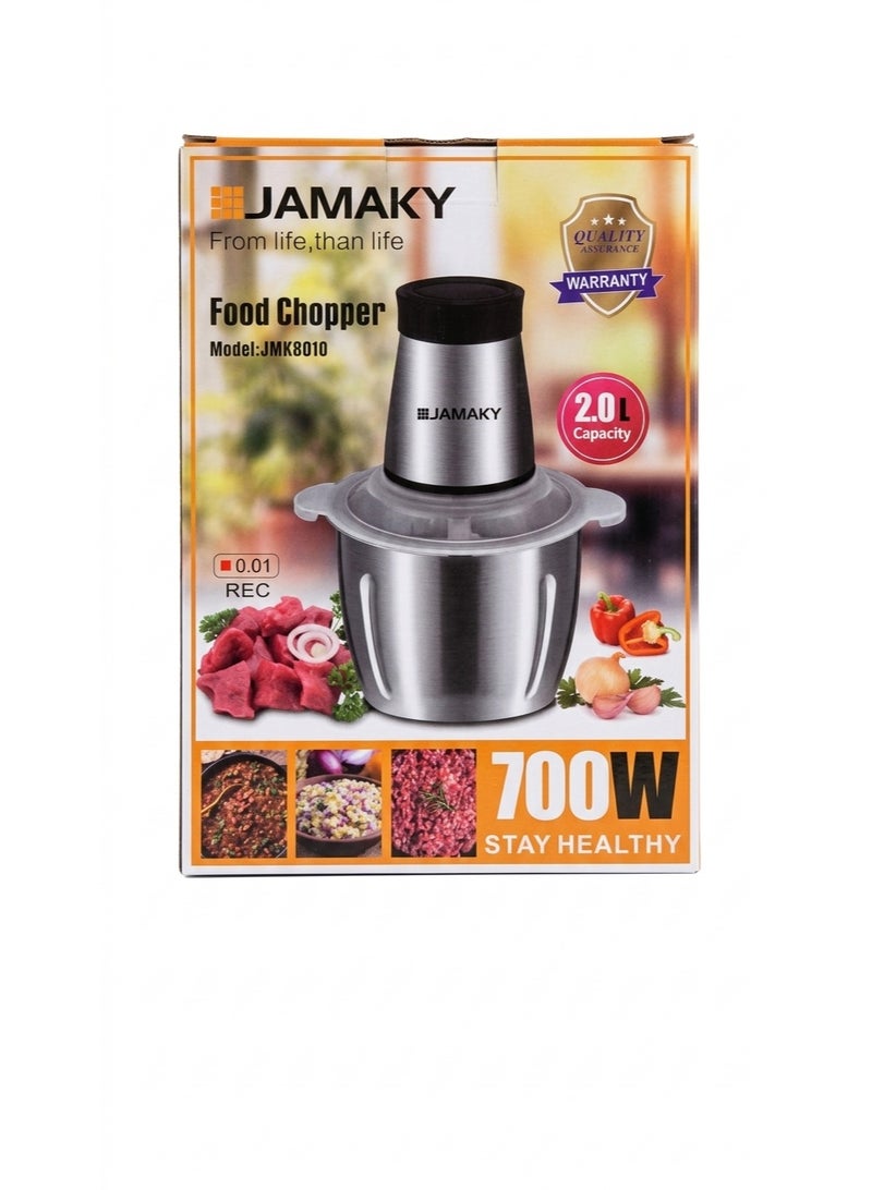 jamaky Italy 700W Vegetable & Meat Chopper 2L – Stainless Steel Silver