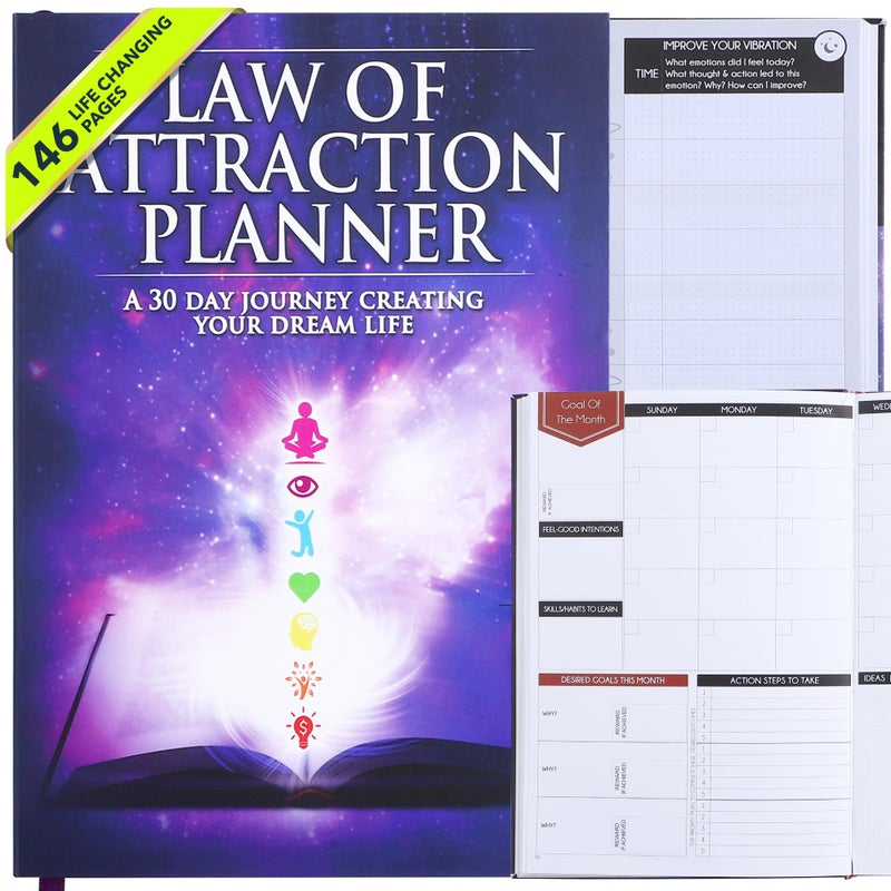 Freedom Mastery مخطط قانون الجذب ومجلة التجلي - رحلة لمدة 30 يومًا لتجسيد حياتك الحلم، الأهداف، الإيجابية، التأكيد والسعادة | مجلة يومية موجهة وشكر، لوحة رؤية قابلة للطي - Image 1