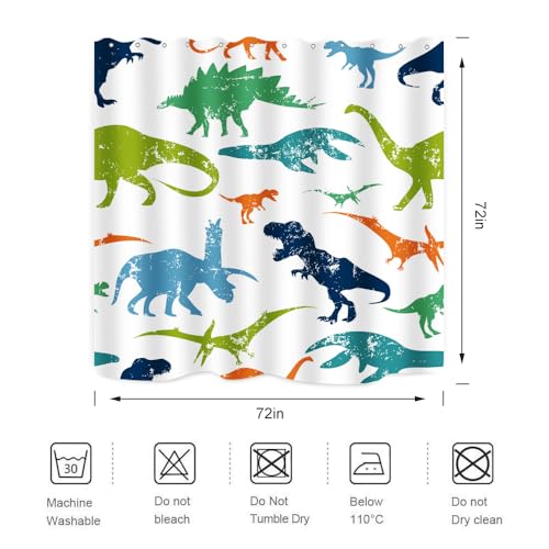 ZXMBF Dinosaur Shower Curtain Colorful Kid Cartoon Jurassic Children Dino Elasmosaurs Themed Bath Curtain Waterproof Fabric Bathroom Decor 72x72 Inch Plastic Hooks 12 PCS - Image 4