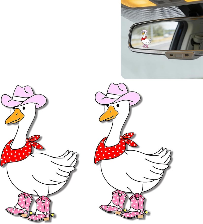 DoYoMo 2Pack Cowboy Goose Car Mirror Decal - Cute Moo-tivational Rear View Mirror Sticker,Waterproof Vinyl Car Decals,Gooses Car Accessories Decor,Goose Lovers Gifts for Women Men - Image 1