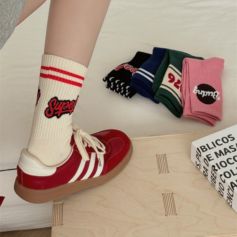Trendy Brand 1976 Personality Striped Green Letter Pure Cotton Socks Men'S And Women'S Casual Trendy Sports Socks - Image 5