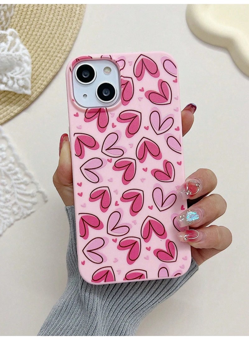 شي إن قطعة واحدة من غطاء وقاية الهاتف المحمول ذو نمط قلب أحمر وردي باللون الوردي المطفي مناسب لهواتف أيفون من ١٣ - Image 2